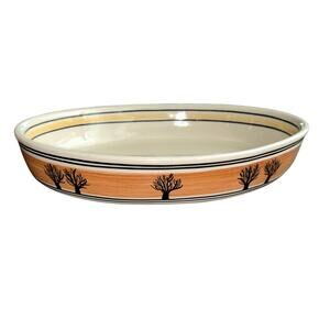 Bolesławiec Polish Pottery European Casserole 12" Earth Tone Tree Motif Brown